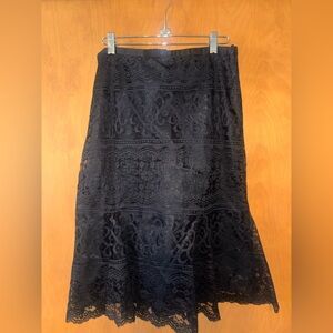 INC Black Floral Lace Midi Skirt Size 8 Boho Romantic Cocktail Party Chic Skirt